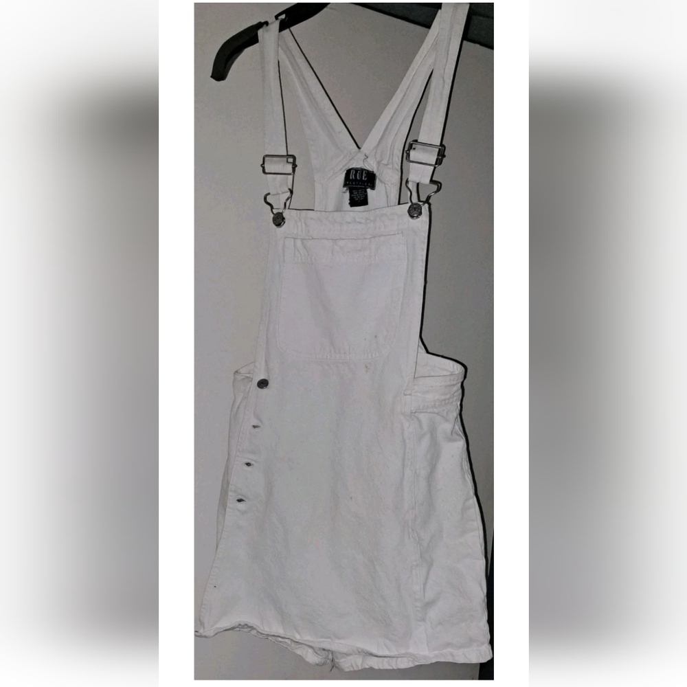Vtg 90s Rue Twenty.One  Bib Skortall Shorts/Skirt White Denim Women's Size 15.